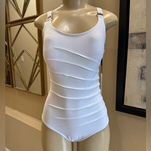 Calvin Klein White One-Piece Swimsuit with Ruching. New with tags